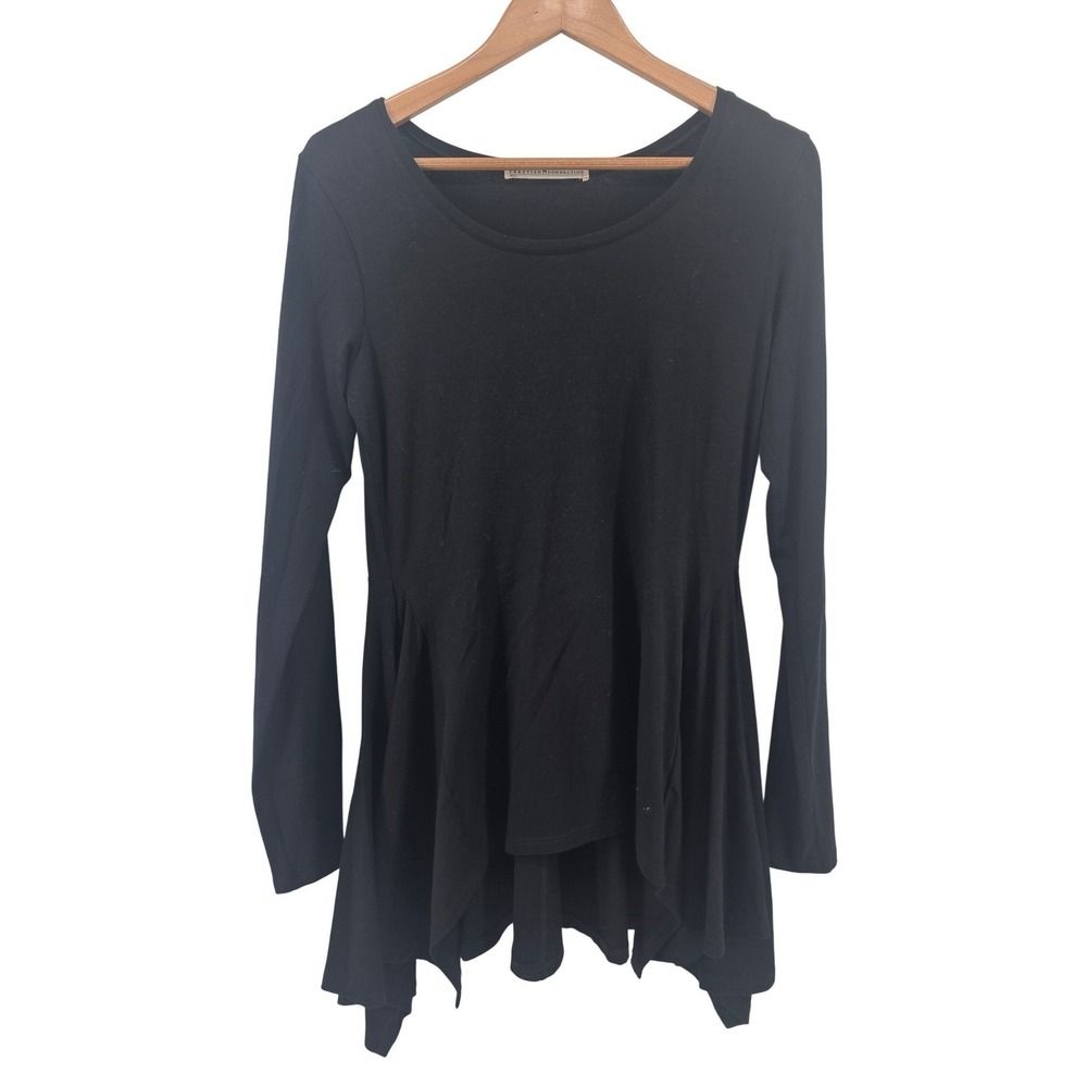 Peruvian Connection Tunic Top Womens S Black Peplum Sharkbite Hem Long Sleeve